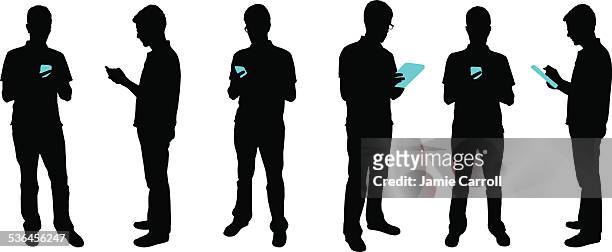 silhouette people with mobile devices - using phone 幅插畫檔、美工圖案、卡通及圖標