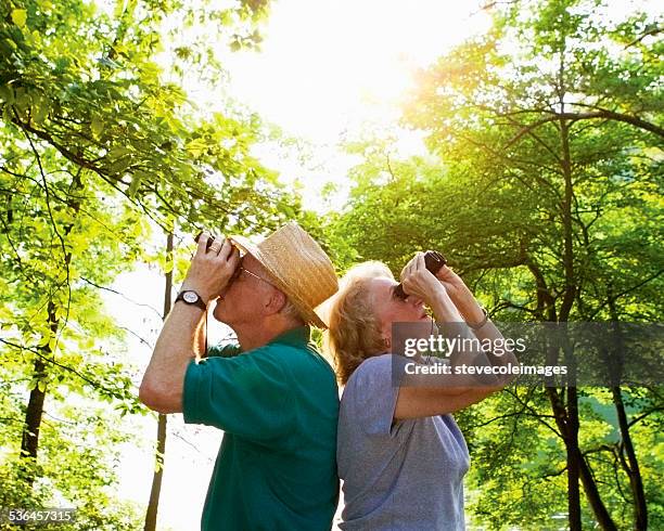 seniors bird watching - bird watching stock pictures, royalty-free photos & images