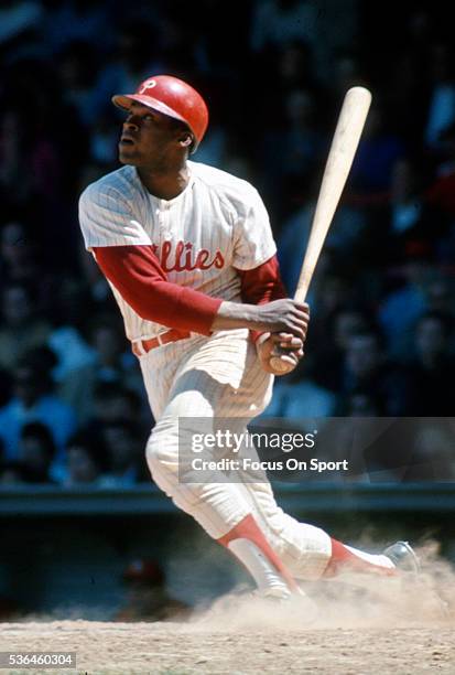 Dick Allen of the Philadelphia Phillies bats during an Major League Baseball game circa 1969 at Connie Mack Stadium in Philadelphia, Pennsylvania....
