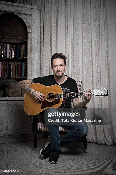 Portrait of English indie rock musician Frank Turner, photographed at the Soho Hotel in London on July 30, 2015.