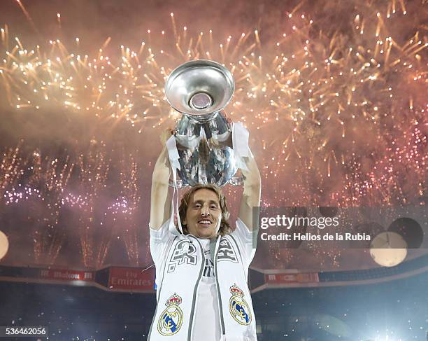 Luka Modric of Real Madrid CF during Real Madrid CF team celebration at Santiago Bernabeu Stadium the day after winning the UEFA Champions League...