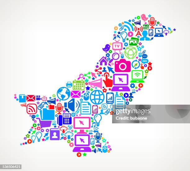 technology and internet icon on pakistan pattern - asian man using computer stock illustrations