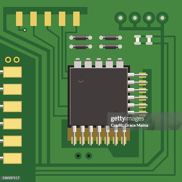 circuit board mit computer chip-vektor - kondensator stock-grafiken, -clipart, -cartoons und -symbole