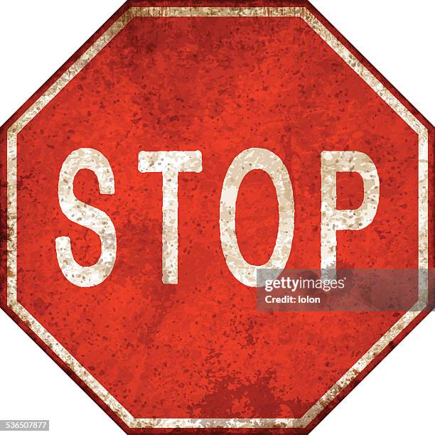 eingetragenen vintage-stop-schild, isoliert auf weiss - stopschild freisteller stock-grafiken, -clipart, -cartoons und -symbole
