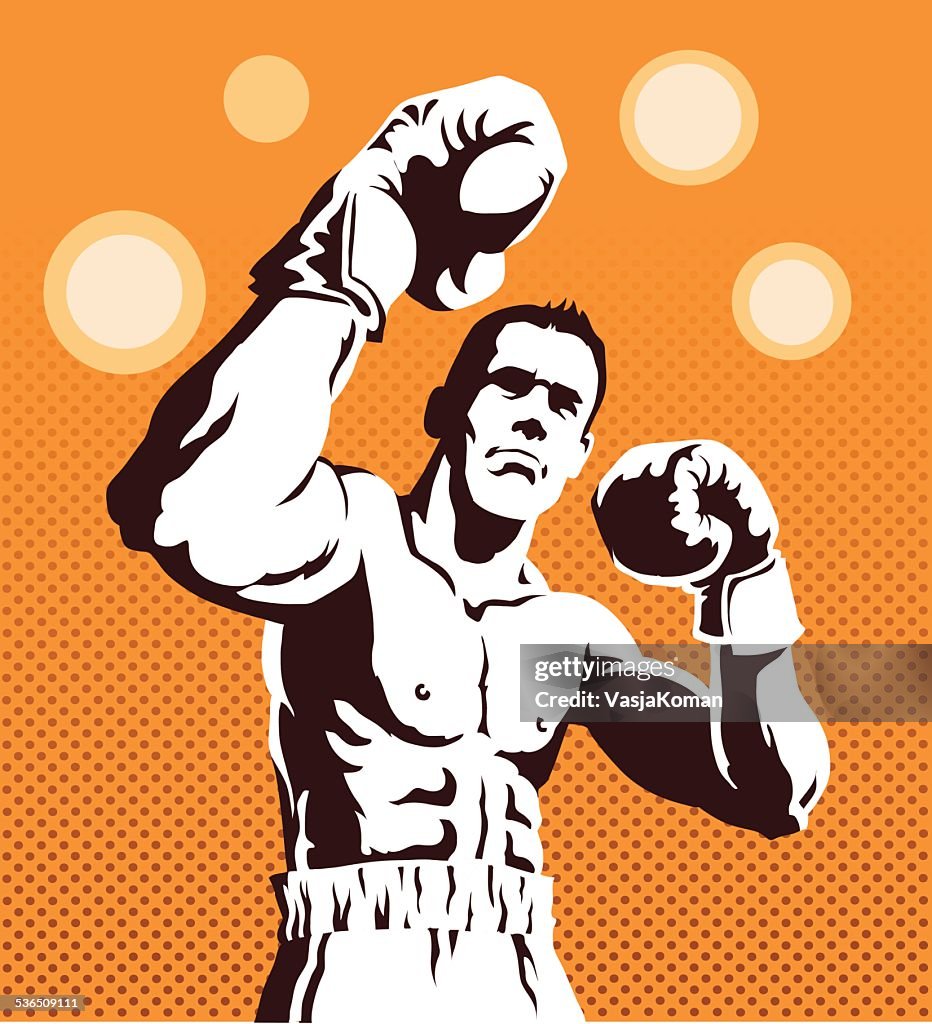 Boxer Posing on Orange Background