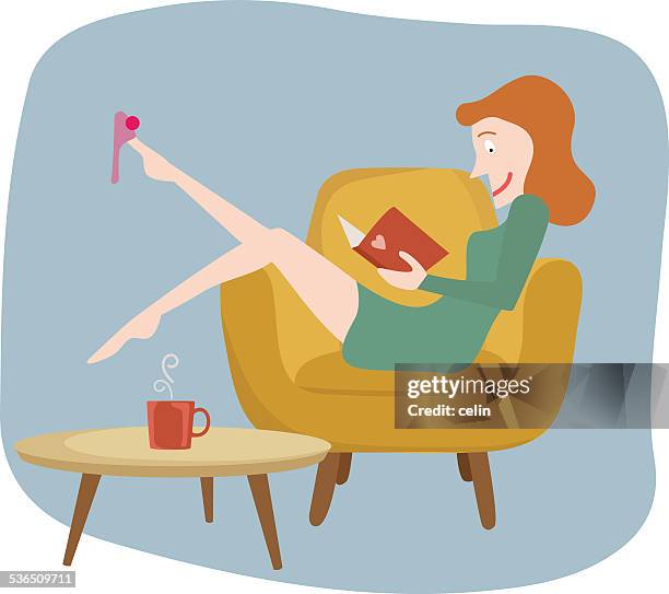 reading woman - coffee table reading mug stock illustrations