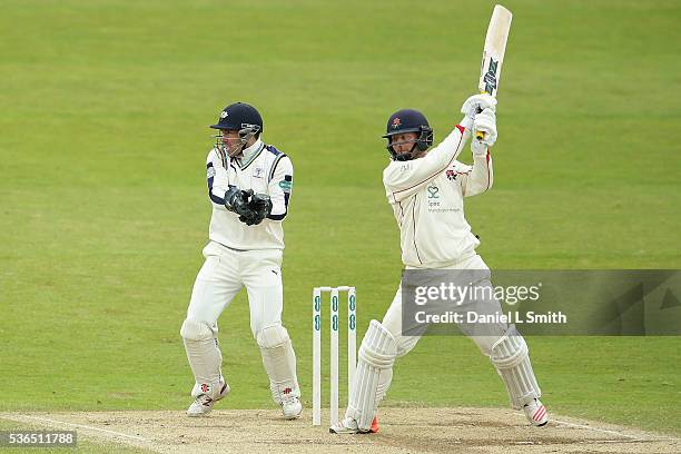 Karl Brown of Lancashire bats during day four of the Specsavers County Championship: Division One match between Yorkshire and Lancashire at...