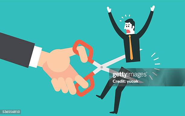 stockillustraties, clipart, cartoons en iconen met man being cut in half by scissors - oversized