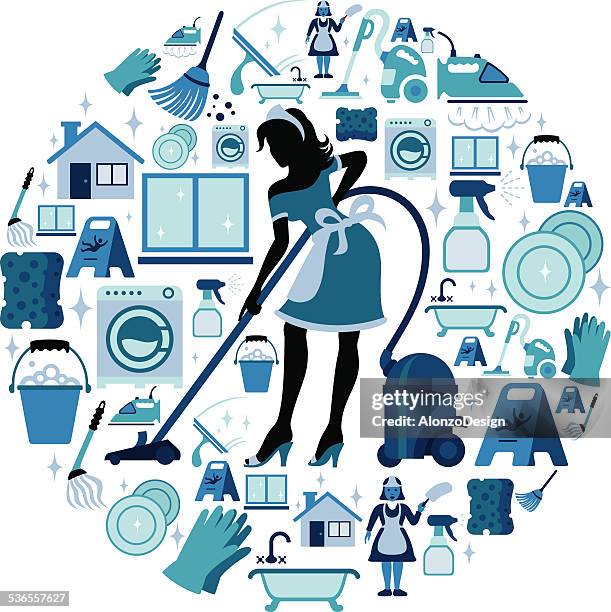 cleaning collage - spray bottle white background stock illustrations