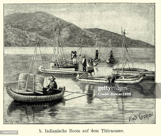 19th century bolivia - lake titicaca - lake titicaca stock illustrations