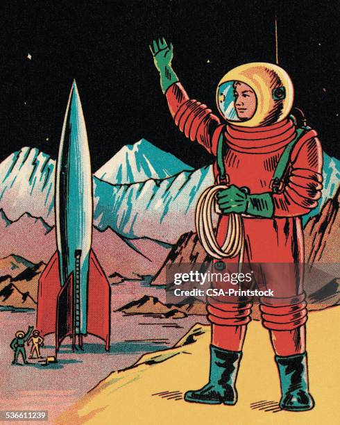 astronaut in outer space - comic book stock illustrations