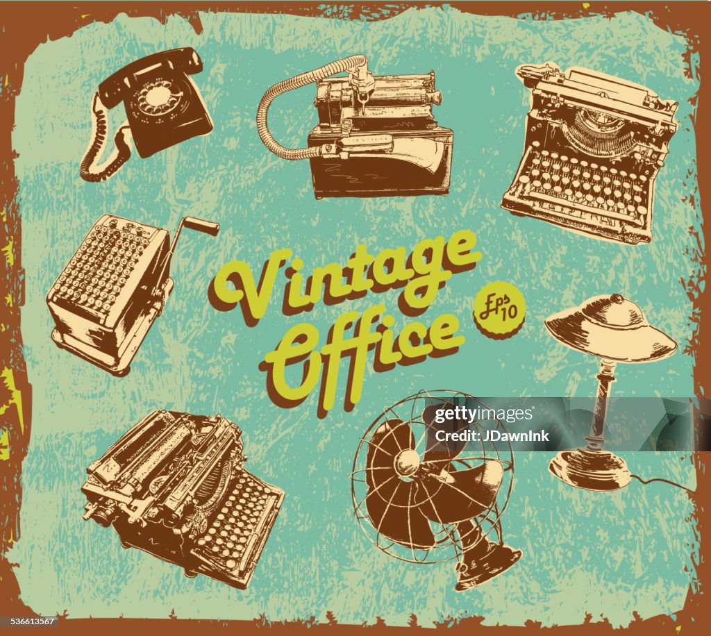 Retro style of assorted vintage desk items green