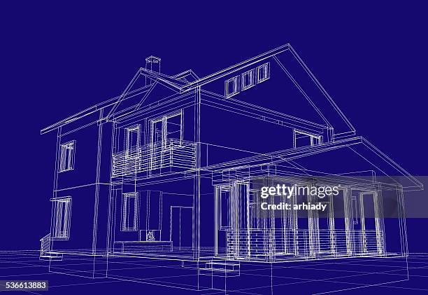 abstract wire-frame construction house architecture - private foundations stock illustrations