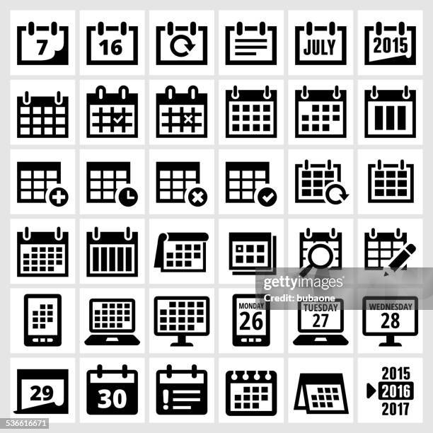 kalender schwarz und weiß lizenzfreie vektor icon-set-interface - weekday stock-grafiken, -clipart, -cartoons und -symbole