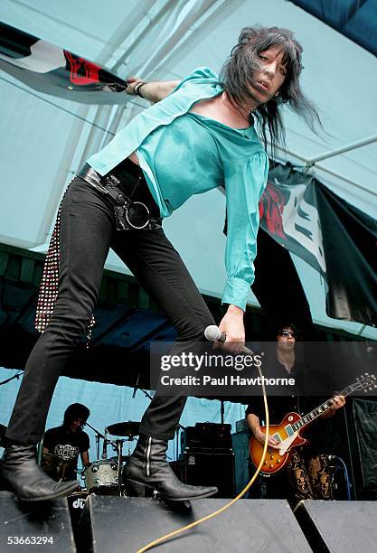 Singer Greg Prevost for the band "Chesterfield Kings" performs on stage during the "Save CBGB's" rally hosted by Steven Van Zandt in Washington...