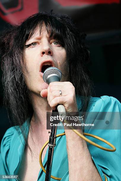 Singer Greg Prevost for the band "Chesterfield Kings" performs on stage during the "Save CBGB's" rally hosted by Steven Van Zandt in Washington...