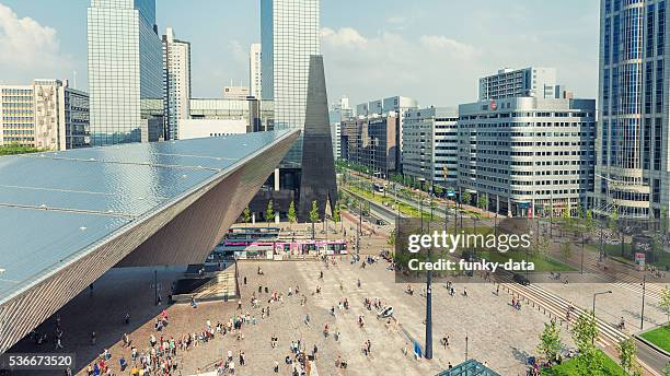 rotterdam central station and weena avenue - aerial city street stock pictures, royalty-free photos & images