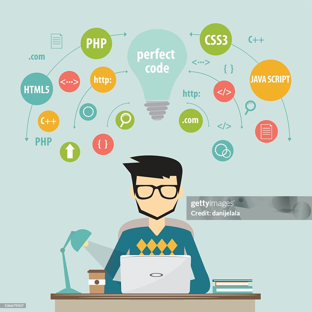 Programmer And Process Coding And Programming Concept High-Res Vector ...