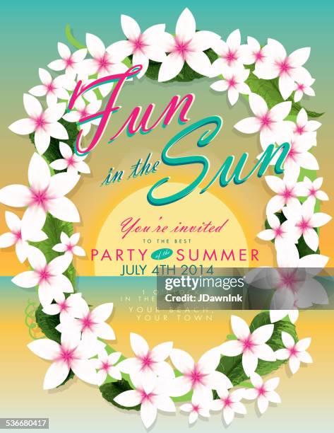 illustrations, cliparts, dessins animés et icônes de hawaiian luau invitation modèle de conception - collier de fleurs