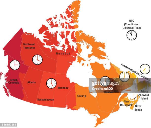 bildbanksillustrationer, clip art samt tecknat material och ikoner med canada time zone map - new brunswick canada