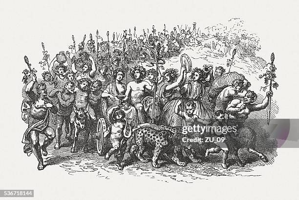 illustrations, cliparts, dessins animés et icônes de arc de triomphe procession de bacchus, la mythologie grecque, des gravures, publié 1880 - bacchus