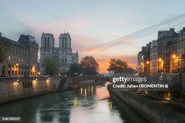 notre dame et place du petit pont, paris - petit pont stock pictures, royalty-free photos & images