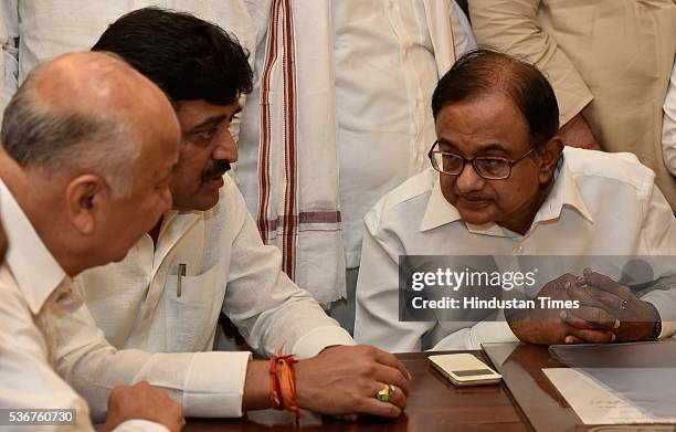 Congress leader P. Chidambaram and Narayan Rane file nominations for biennial elections to Rajya Sabha from Maharashtra at Vidhan Bhavan, on May 31,...