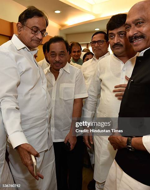 Congress leader P. Chidambaram and Narayan Rane file nominations for biennial elections to Rajya Sabha from Maharashtra at Vidhan Bhavan, on May 31,...