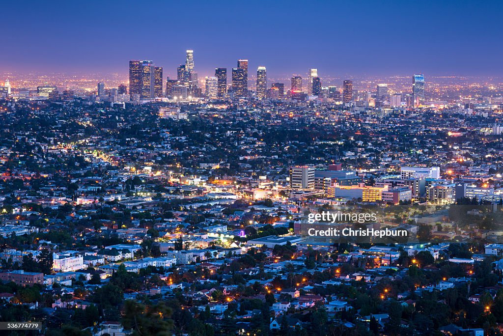 Los Angeles Skyline Cityscape at Dusk, California, USA