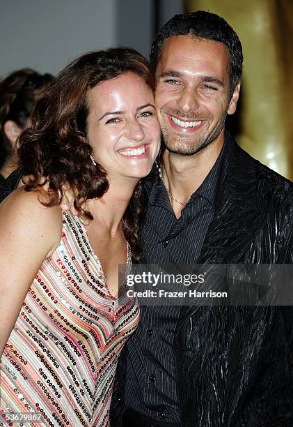 Actor Raoul Bova and wife Chiara Giordano arrive at the 2005 World Music Awards at the Kodak Theatre on August 31, 2005 in Hollywood, California.