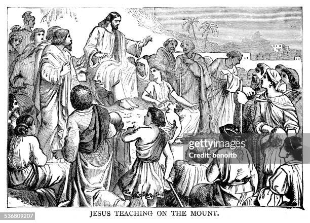jesus teaching on the mount - jesus teaching stock illustrations