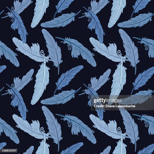 hand drawn vintage feather seamless pattern - feather floating stock illustrations