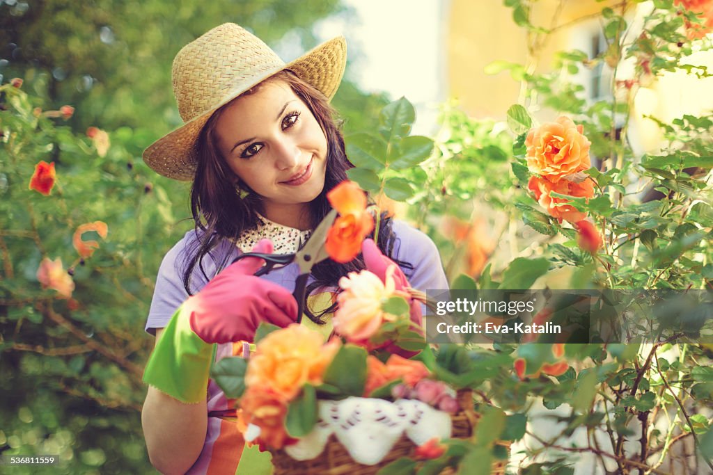 Beautiful woman gardening