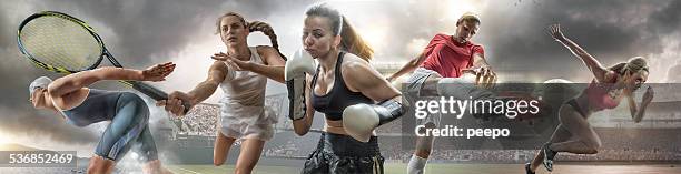 female sports action heroes - women football team stock pictures, royalty-free photos & images