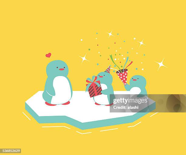 mother and baby penguins - mother and baby penguin stock illustrations