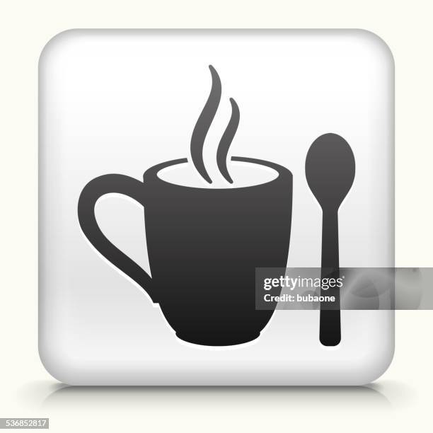 square button with mug and spoon - pouring tea stock illustrations