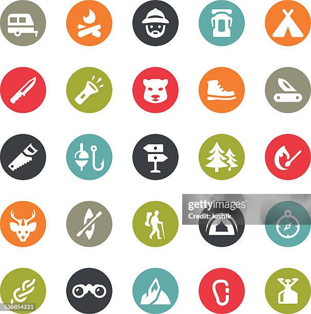 im freien und camping icons/ringico series - fuchsschwanz anhänger stock-grafiken, -clipart, -cartoons und -symbole