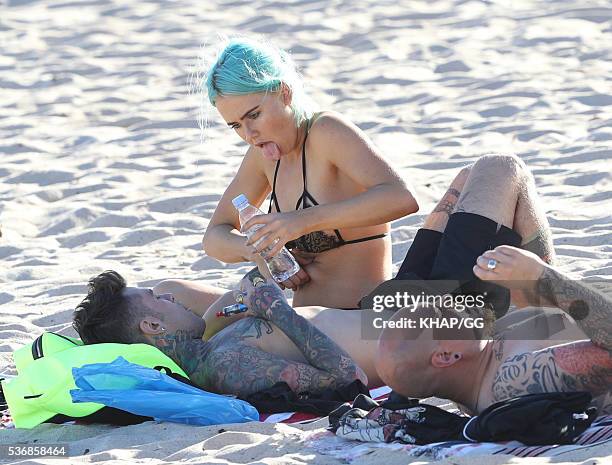 Federico Leonardo Lucia, known by his stage name Fedez, and girlfriend DJ Tigerlily are seen at Coogee Beach on May 3, 2016 in Sydney, Australia.