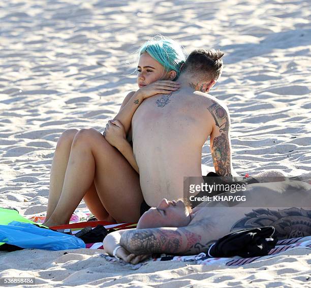 Federico Leonardo Lucia, known by his stage name Fedez, and girlfriend DJ Tigerlily are seen at Coogee Beach on May 3, 2016 in Sydney, Australia.