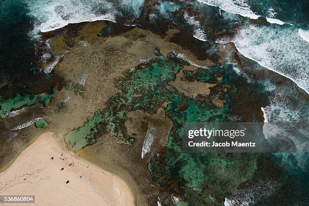 reef coastline with beach from above - margaret river australia photos et images de collection