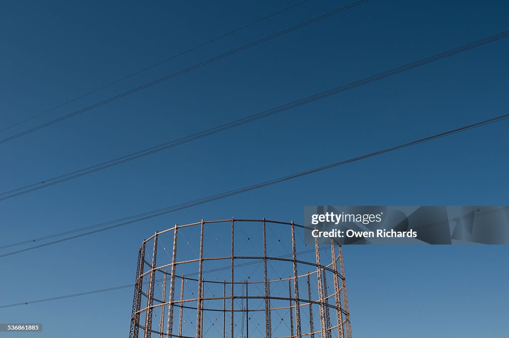 Gas holder and power lines