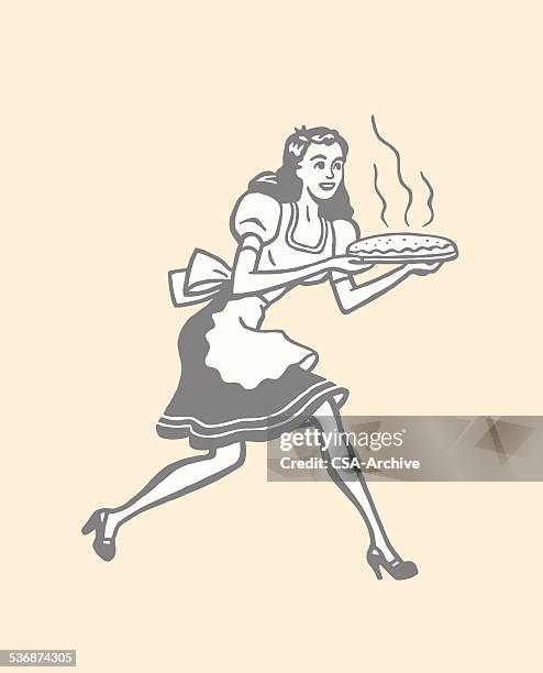 woman carrying hot pie - hot housewives stock illustrations