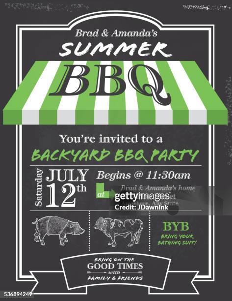 bbq invitation design template with cute awning - striped awning stock illustrations