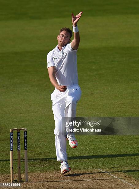 England's Stuart Broad bowling during day three of the 2nd Investec Test match between England and Sri Lanka at Emirates Durham ICG on May 29, 2016...
