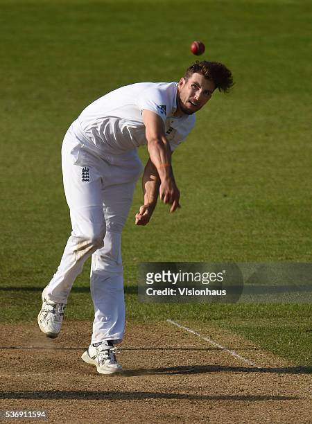 England's Steven Finn bowling during day three of the 2nd Investec Test match between England and Sri Lanka at Emirates Durham ICG on May 29, 2016 in...