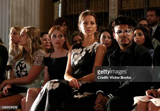 Elizabeth Olsen, Emma Roberts, Kate Beckinsale and The Weeknd attend the Dior Cruise Collection show 2017 at Blenheim Palace on May 31, 2016 in...