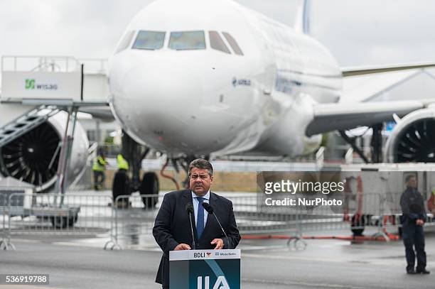 German Vice Chancellor, Economy and Energy Minister Sigmar Gabriel gives a speech at the International Aerospace Exhibition in Schoenefeld near...