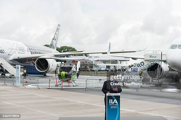 German Vice Chancellor, Economy and Energy Minister Sigmar Gabriel gives a speech at the International Aerospace Exhibition in Schoenefeld near...