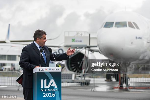 German Vice Chancellor, Economy and Energy Minister Sigmar Gabriel gives a speech at the International Aerospace Exhibition in Schoenefeld near...