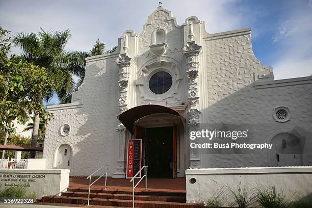 miami beach community church, lincoln road, miami beach, florida, us - lincoln road stock-fotos und bilder